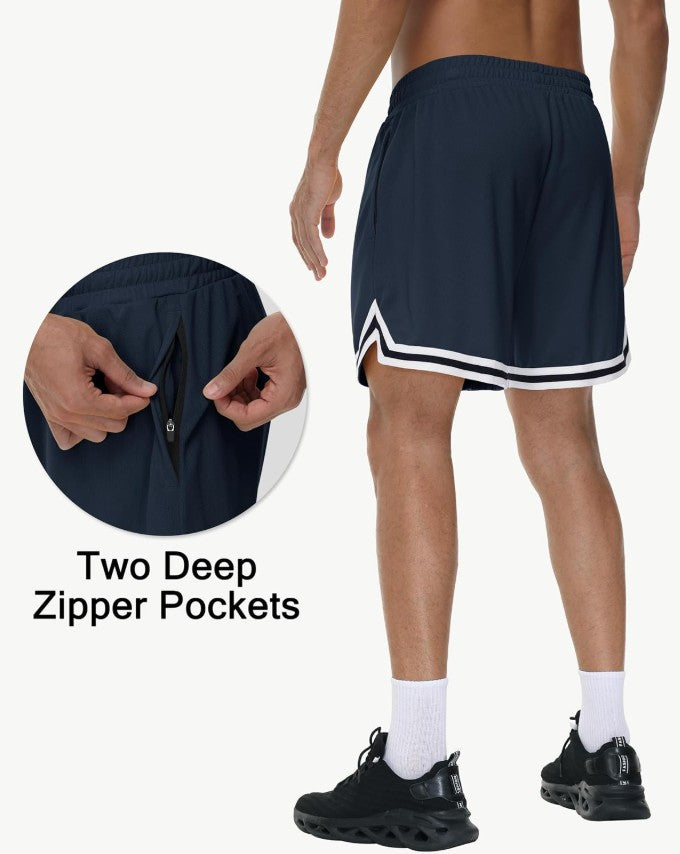 KG3 Mens Long Basketball Shorts with Zip Pockets - Athletic Navyblue Gym Workout Sport Shorts Quick Dry Lightweight