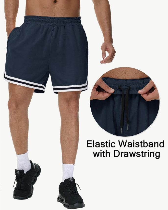 KG3 Mens Long Basketball Shorts with Zip Pockets - Athletic Navyblue Gym Workout Sport Shorts Quick Dry Lightweight