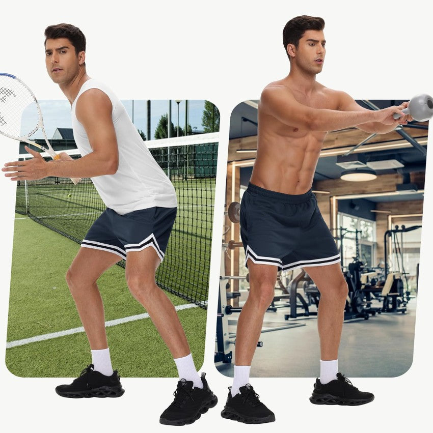 KG3 Mens Long Basketball Shorts with Zip Pockets - Athletic Navyblue Gym Workout Sport Shorts Quick Dry Lightweight