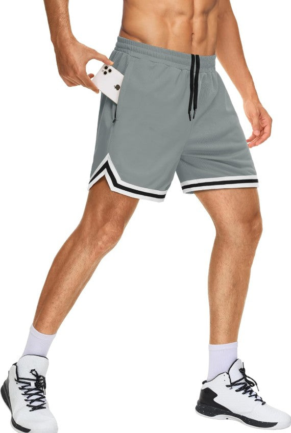 KG3 Mens Long Basketball Shorts with Zip Pockets - Athletic Grey Gym Workout Sport Shorts Quick Dry Lightweight