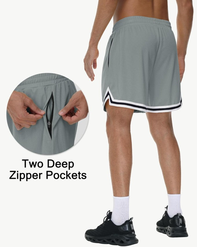 KG3 Mens Long Basketball Shorts with Zip Pockets - Athletic Grey Gym Workout Sport Shorts Quick Dry Lightweight