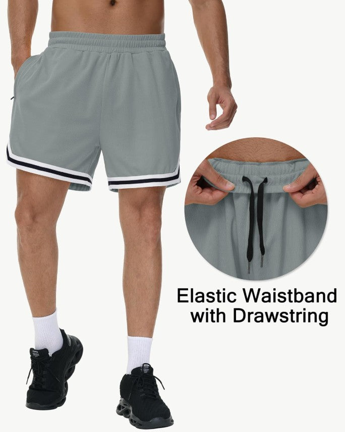 KG3 Mens Long Basketball Shorts with Zip Pockets - Athletic Grey Gym Workout Sport Shorts Quick Dry Lightweight