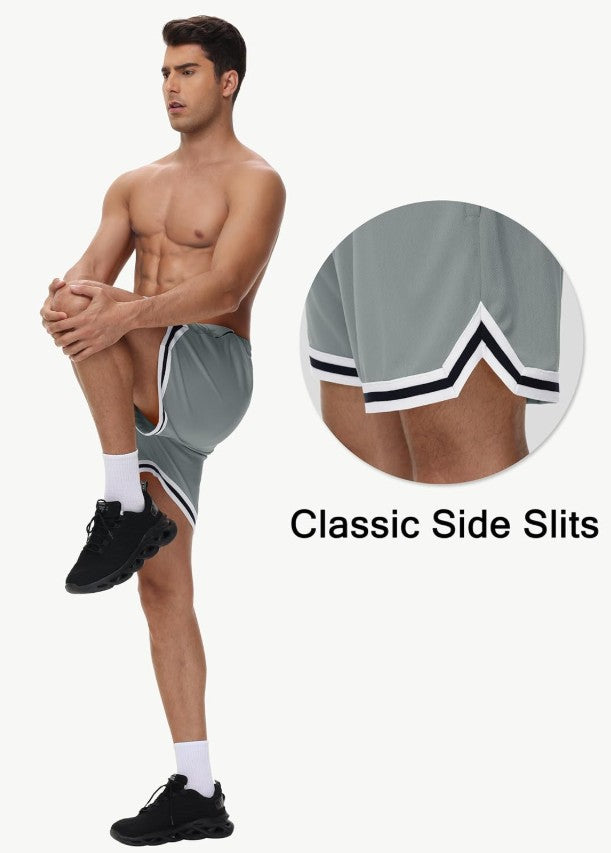 KG3 Mens Long Basketball Shorts with Zip Pockets - Athletic Grey Gym Workout Sport Shorts Quick Dry Lightweight