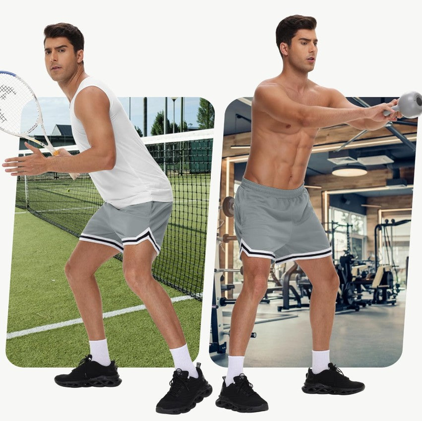 KG3 Mens Long Basketball Shorts with Zip Pockets - Athletic Grey Gym Workout Sport Shorts Quick Dry Lightweight