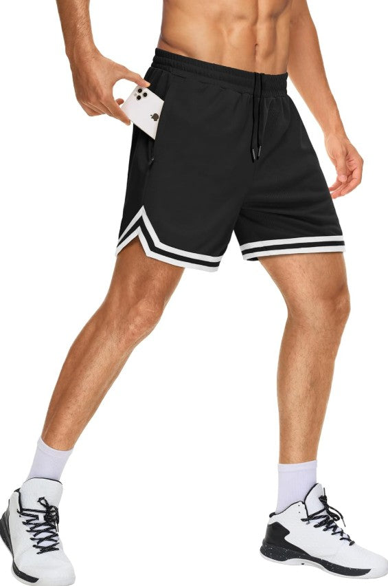 KG3 Mens Long Basketball Shorts with Zip Pockets - Athletic Black Gym Workout Sport Shorts Quick Dry Lightweight