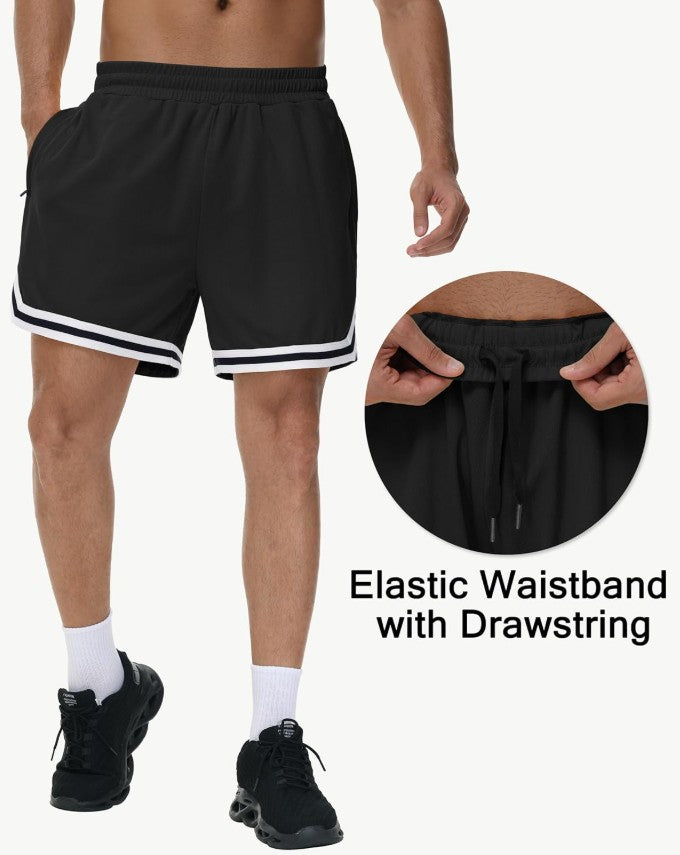 KG3 Mens Long Basketball Shorts with Zip Pockets - Athletic Black Gym Workout Sport Shorts Quick Dry Lightweight