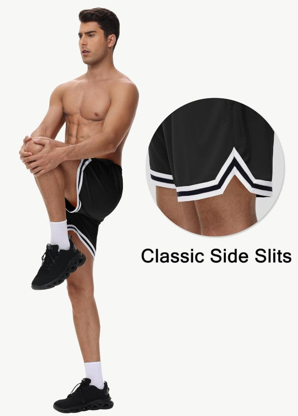 KG3 Mens Long Basketball Shorts with Zip Pockets - Athletic Black Gym Workout Sport Shorts Quick Dry Lightweight