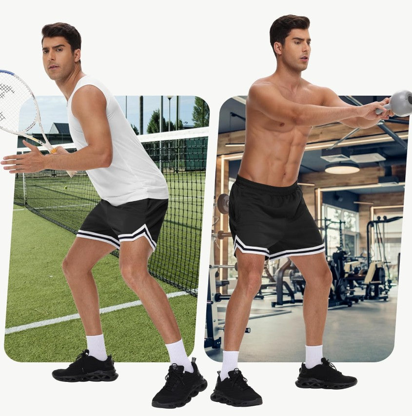 KG3 Mens Long Basketball Shorts with Zip Pockets - Athletic Black Gym Workout Sport Shorts Quick Dry Lightweight