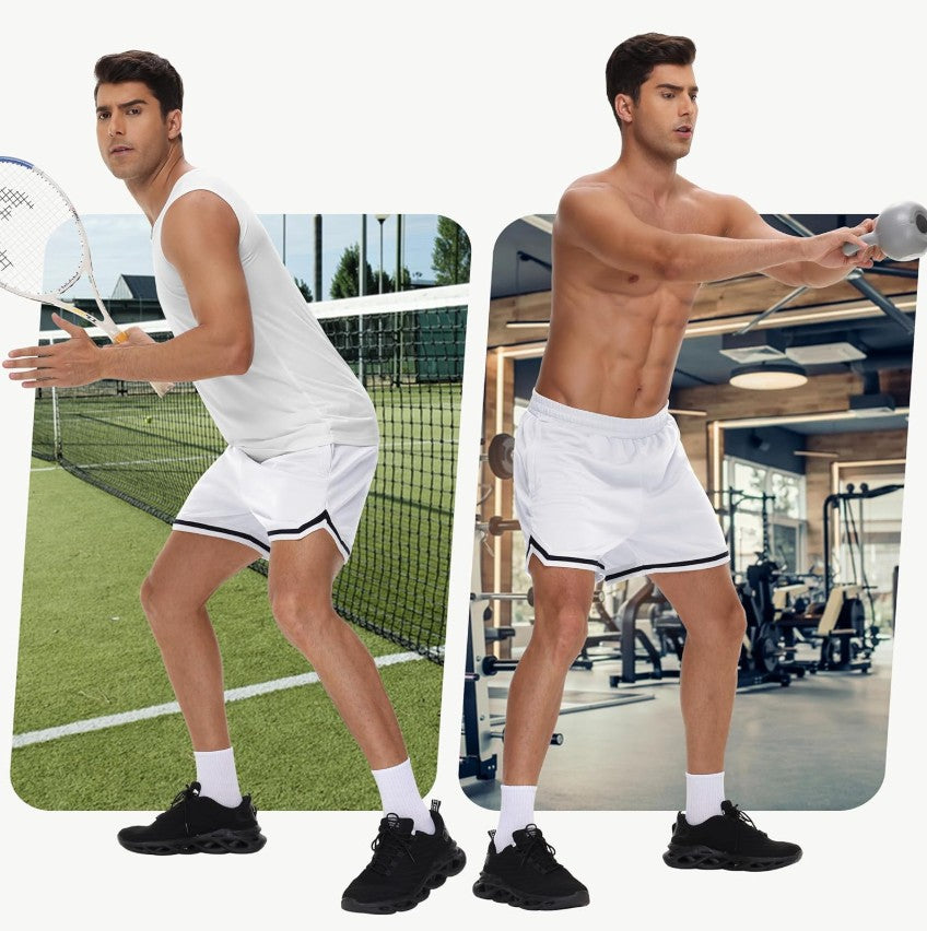 KG3 Mens Long Basketball Shorts with Zip Pockets - Athletic White Gym Workout Sport Shorts Quick Dry Lightweight